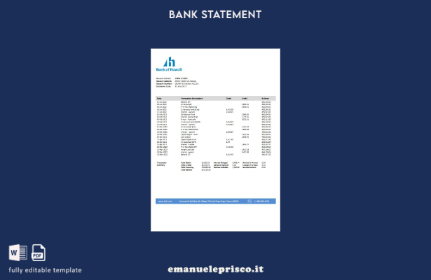 stile verificato modello word di estratto conto bancario della Samoa Bank of Haw